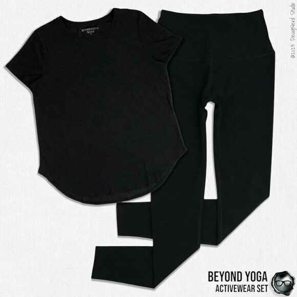 BEYOND YOGA SPACEDYE SET: ON THE DOWN LOW TEE + MIDI LEGGINGS IN DARKEST NIGHT M - Picture 15 of 15